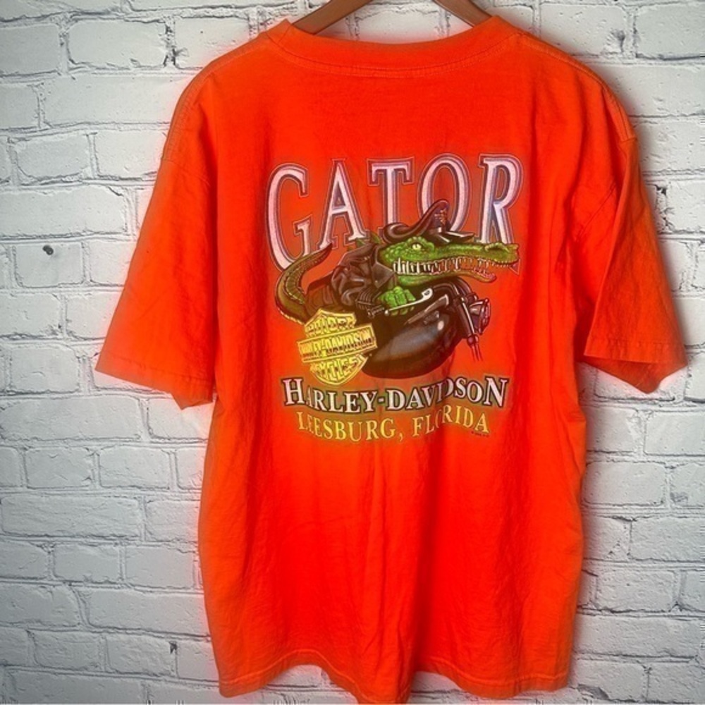 VTG Harley Davidson T-shirt Orange Leesberg,Florida  X-Large Gator 90’S